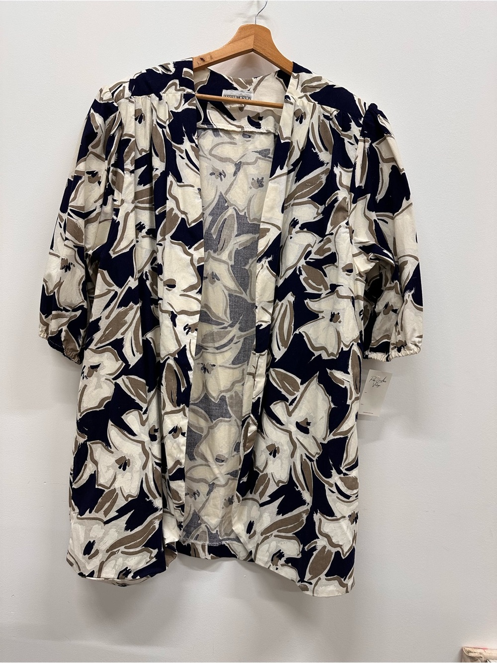 Vintage Navy, Cream & Taupe Floral Swim Cover-Up